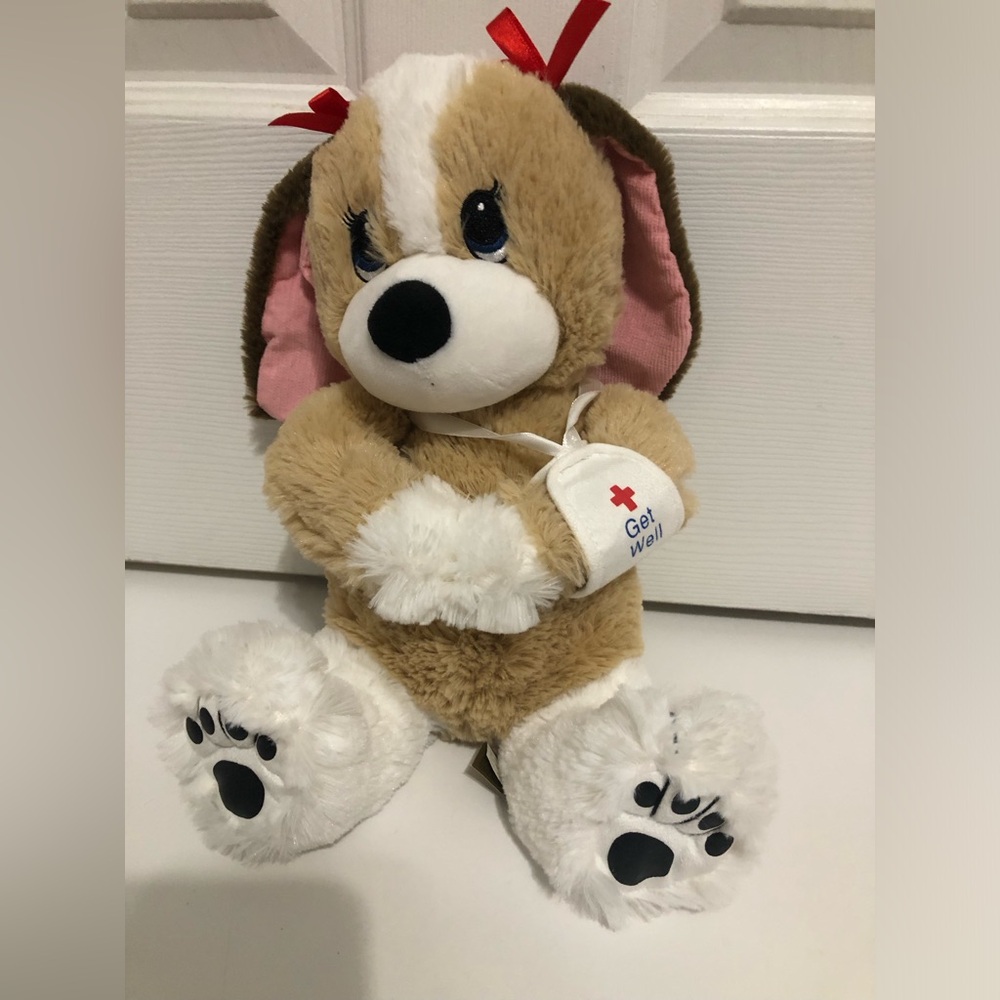 Get Well Soon broken arm plush brown‎ white dog about 13” sickness injury dog